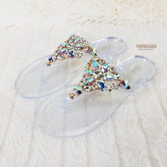 Very Cool Rhinestone Jelly Summer Sandals Crystal Clear - Picture 7 of 10